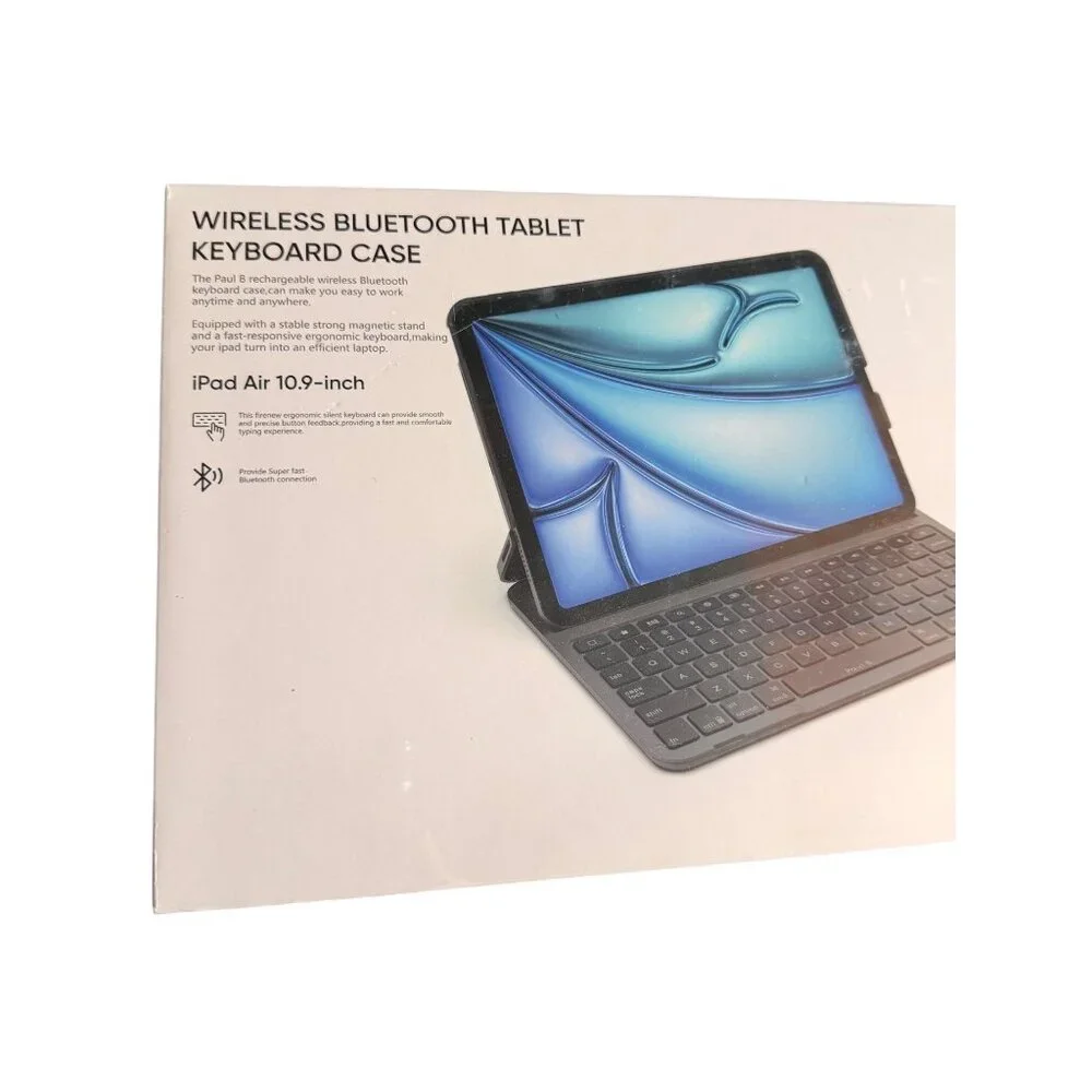 Paul B Wireless Bluetooth Keyboard Case For iPad Air 10.9-Inch 2022/2024  Rechar